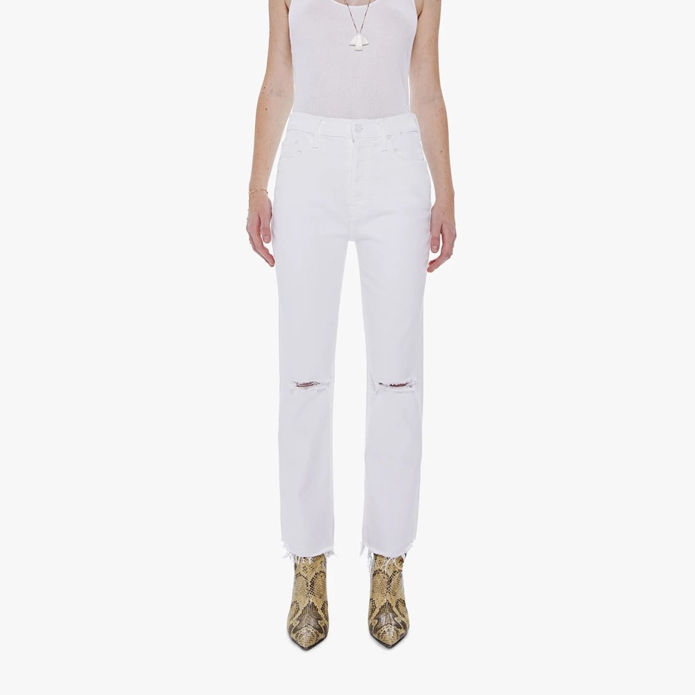 MOTHER The Tripper Ankle Fray White Jeans